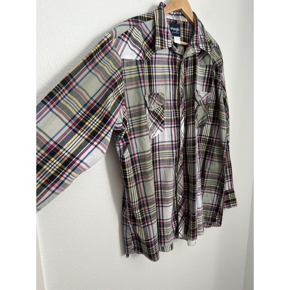 WRANGLER Shirt Men's 2XLT Big Man Pearl Snap Western Plaid 2XL Tall - Picture 2 of 6